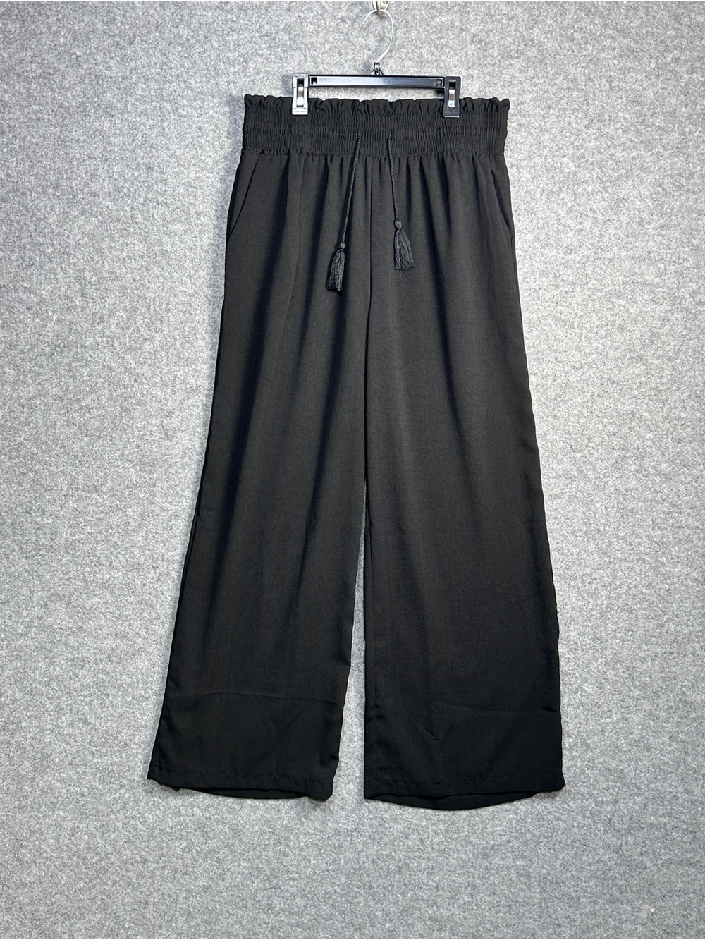 Black High Waisted Pants Size XL Wide Leg Smocked Drawstring Coastal Beachcore